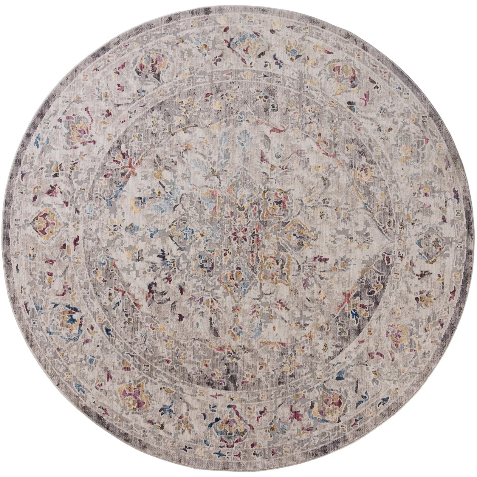 Soraya Traditional Circle Rug Silver, Beige and Blue