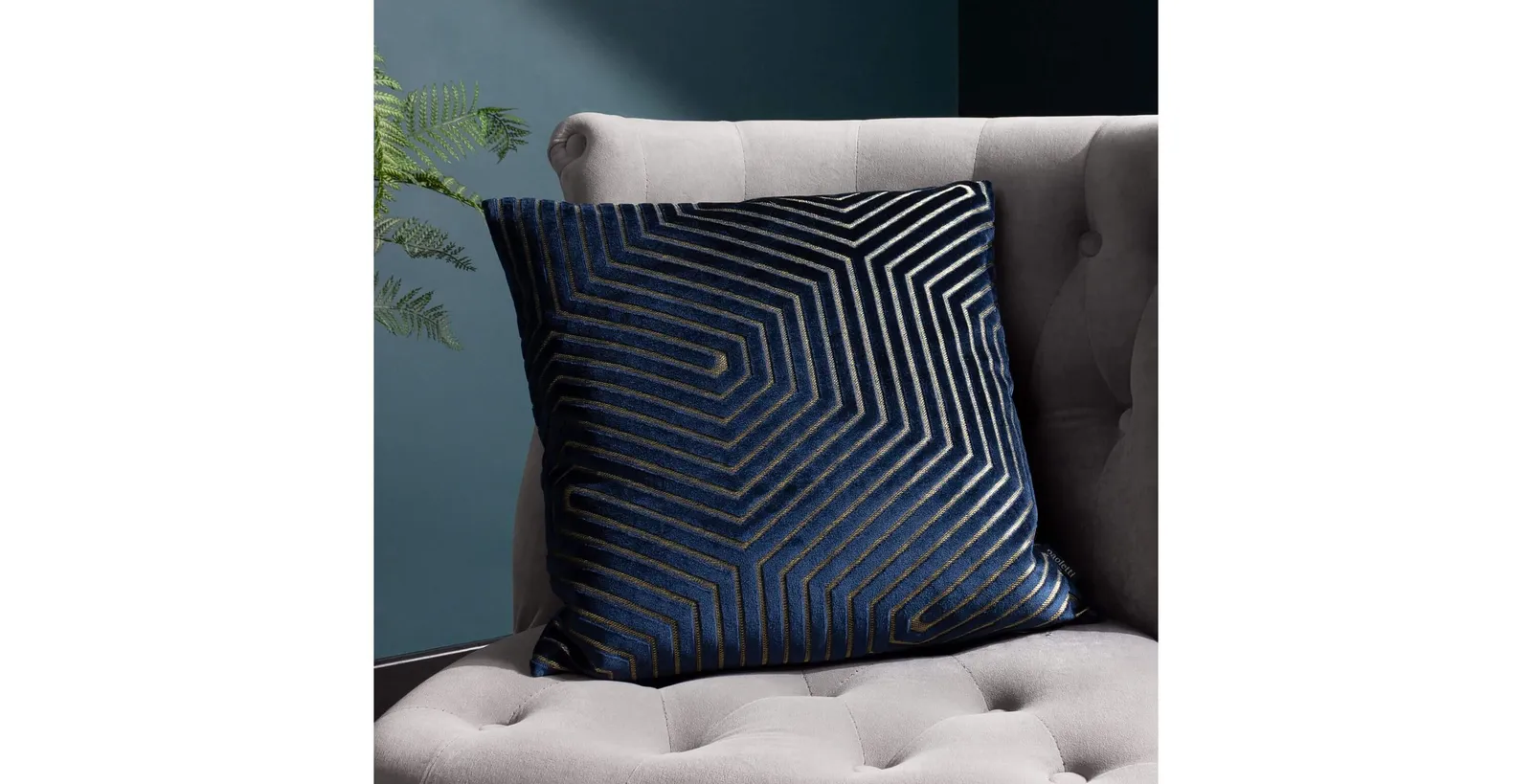 Geo Embossed Feather Cushion - Navy