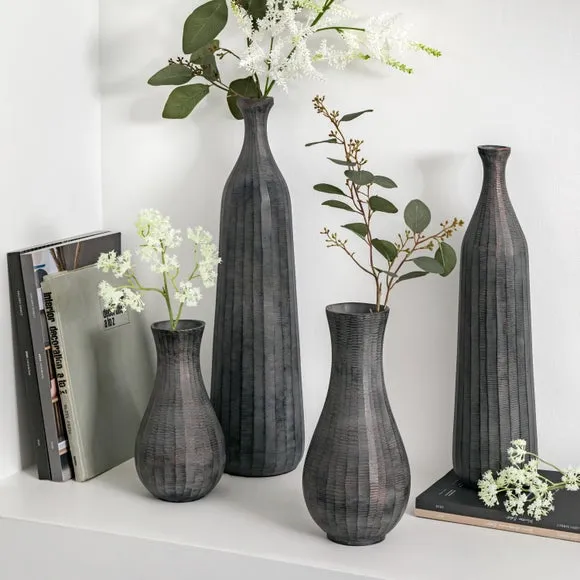 Clopton Antique Grey Metal Fluted Vase 3