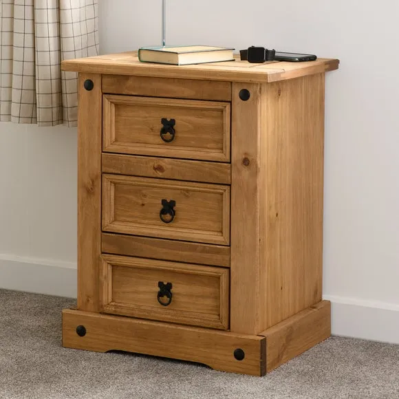 Return - Premiere Corona 3 Drawer Bedside Table, Pine