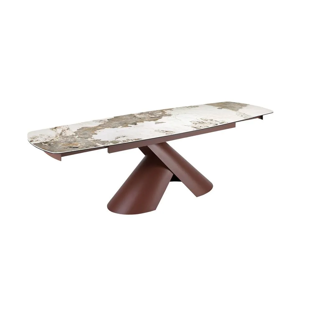 Angel Cerda Extendable Barrel Porcelain Dining Table with Steel Legs in White