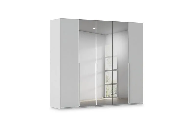 Haven 251cm 5 Door Hinged Wardrobe with 2 Décor Doors and 3 Mirror Doors - Silk Grey/Silk Grey Front