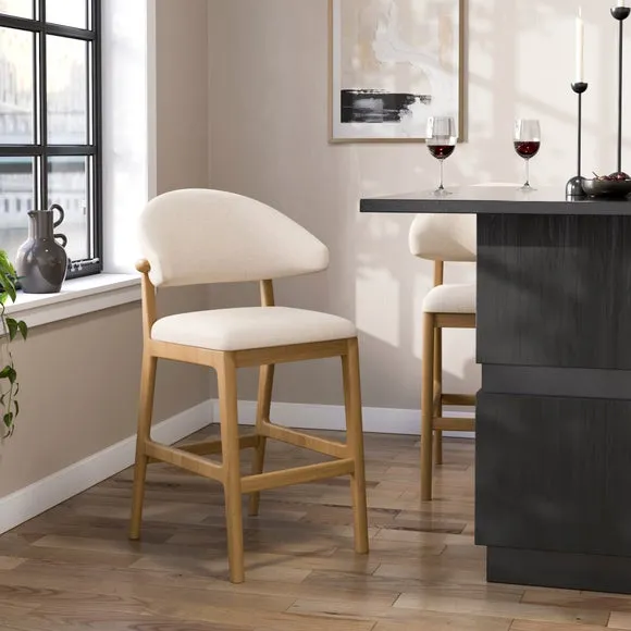 Hugh Modern Stained Counter Height Bar Stool, Fabric