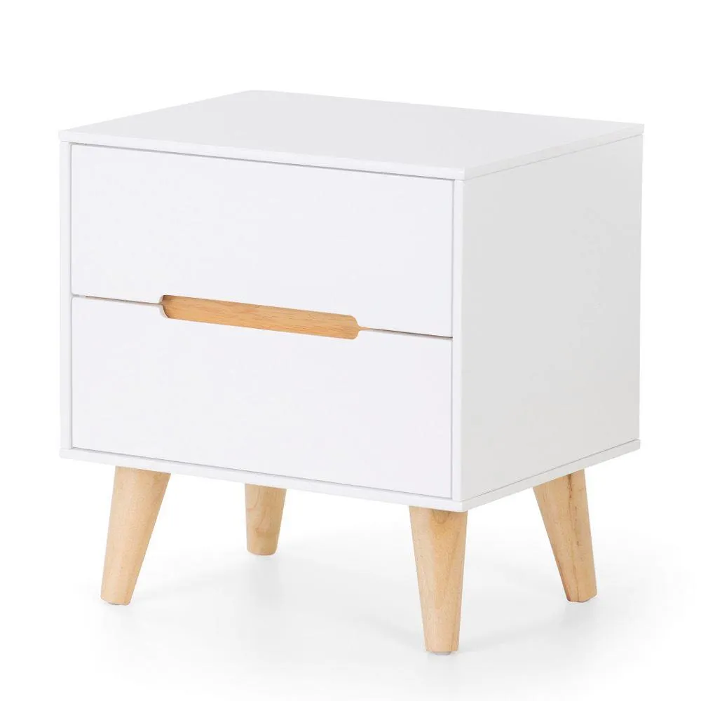 Alicia - 2 Drawer Bedside Table - White/Oak - Wooden - Happy Beds