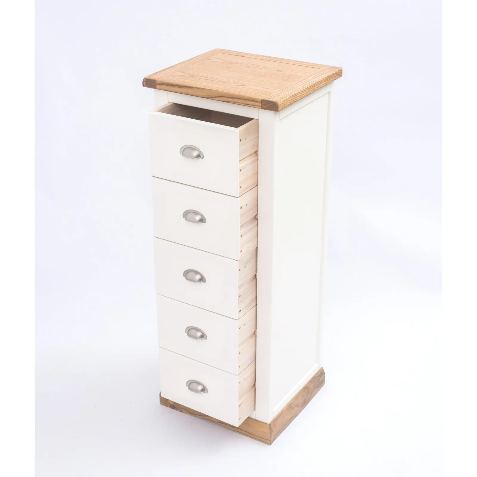 Cabinet Bits Tropea 5 Drawer Narrow Chest of Drawers Chrome Cup Handle in Off-White 5