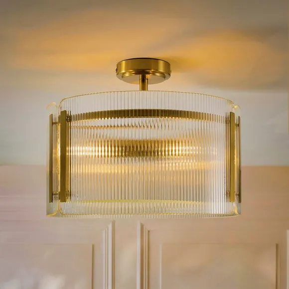 Veneto Ribbed 3 Light Semi Flush Ceiling Light 2