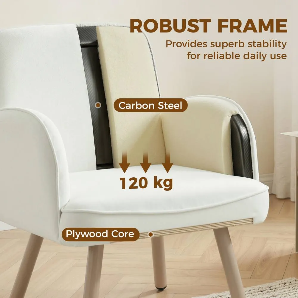 HOMCOM Lounge Chair Velvet Upholstered Spring Cushion Cream White 5