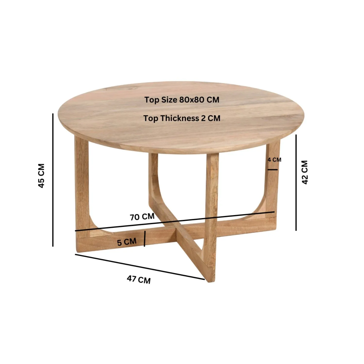 IH Design Bathwick Natural Solid Mango Wooden Round Coffee Table in Light Brown 4