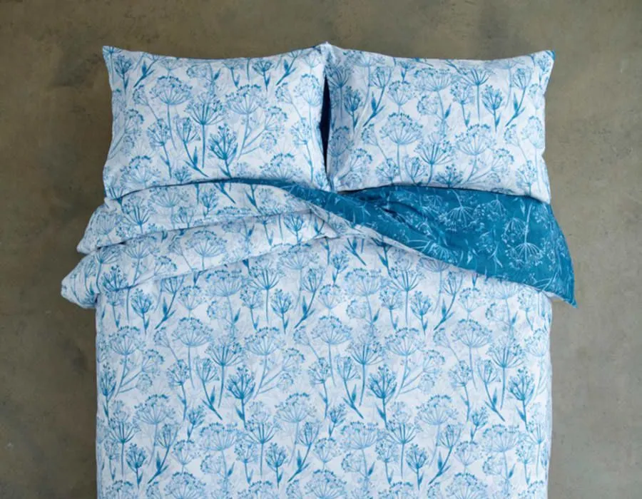 Deyongs Cow Parsley Cotton Rich Duvet Cover Set - Printed 200 Thread Count Soft Bedding in Blue 2