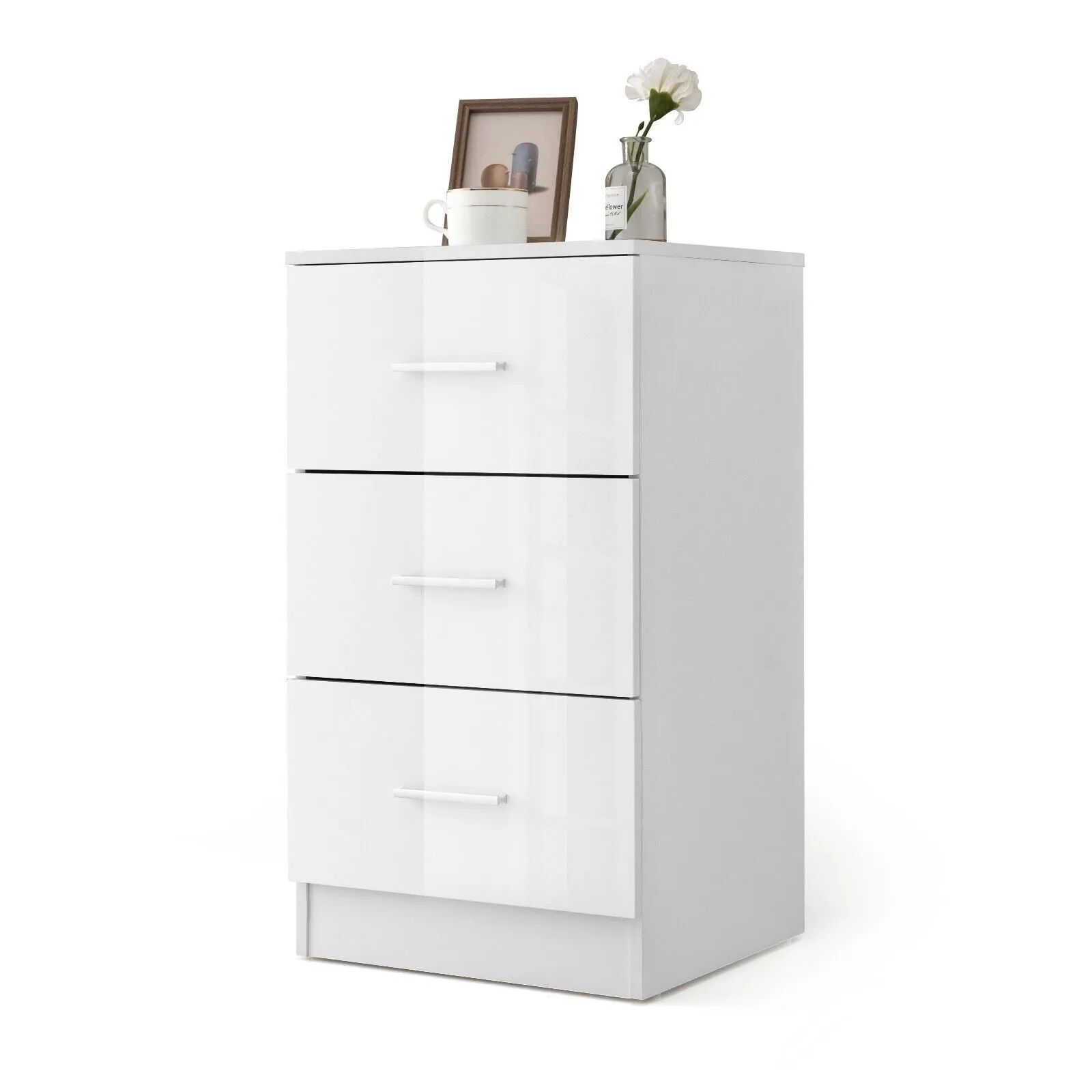 Costway 3Drawer Chest Storage Cabinet Dresser Freestanding Night Stand Organizer in White