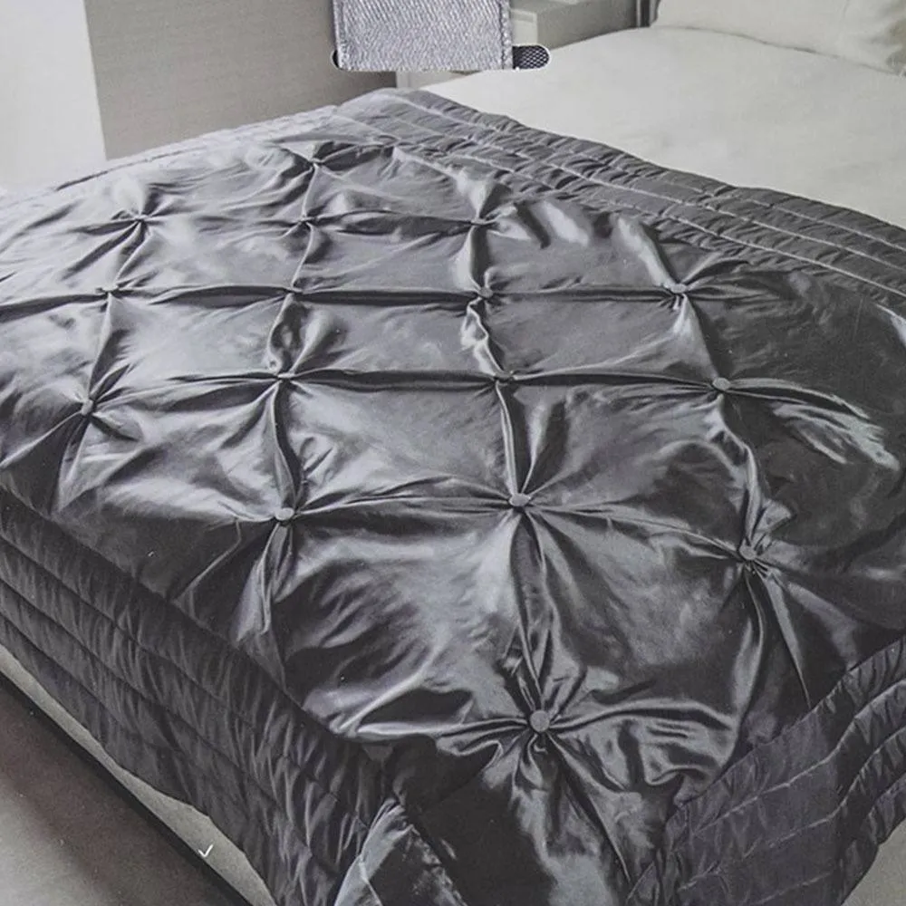 Voltico Buttoned Bedspread Charcoal Soft Bed Throw 140x200cm in Dark Grey