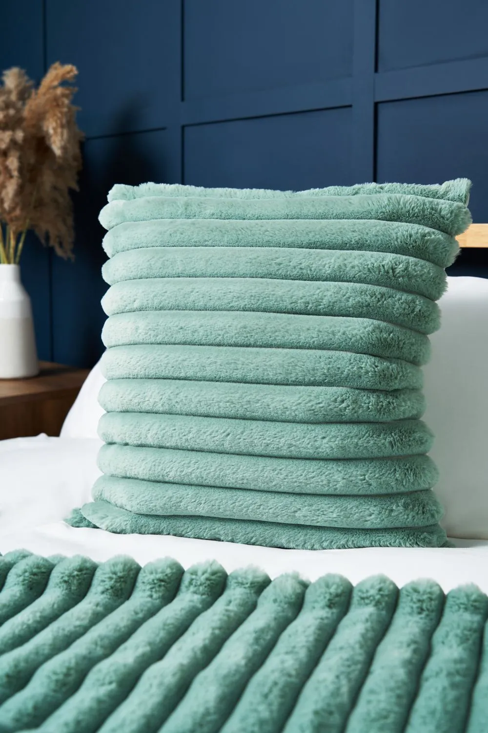 BHS Jumbo Cord with Plain Velvet Backing Cushion in Green
