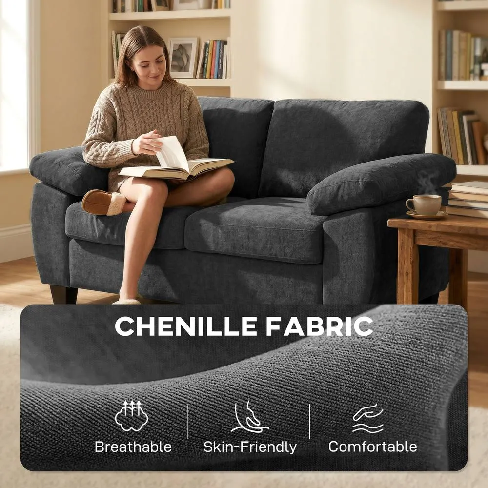 HOMCOM 2 Seater Sofa, Chenille Small Sofa with Spring Cushions in Dark Grey 5