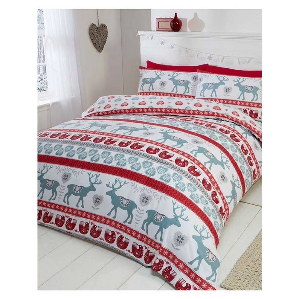 Rapport Scandi Brushed Cotton Christmas Duvet Cover Set in Off-White