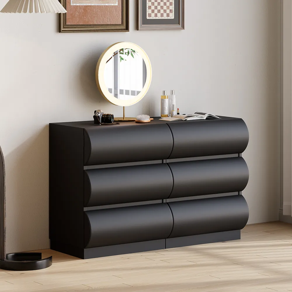 Leather Humply Modern Black 6 Drawer Dresser Chest with Storage Cabinet