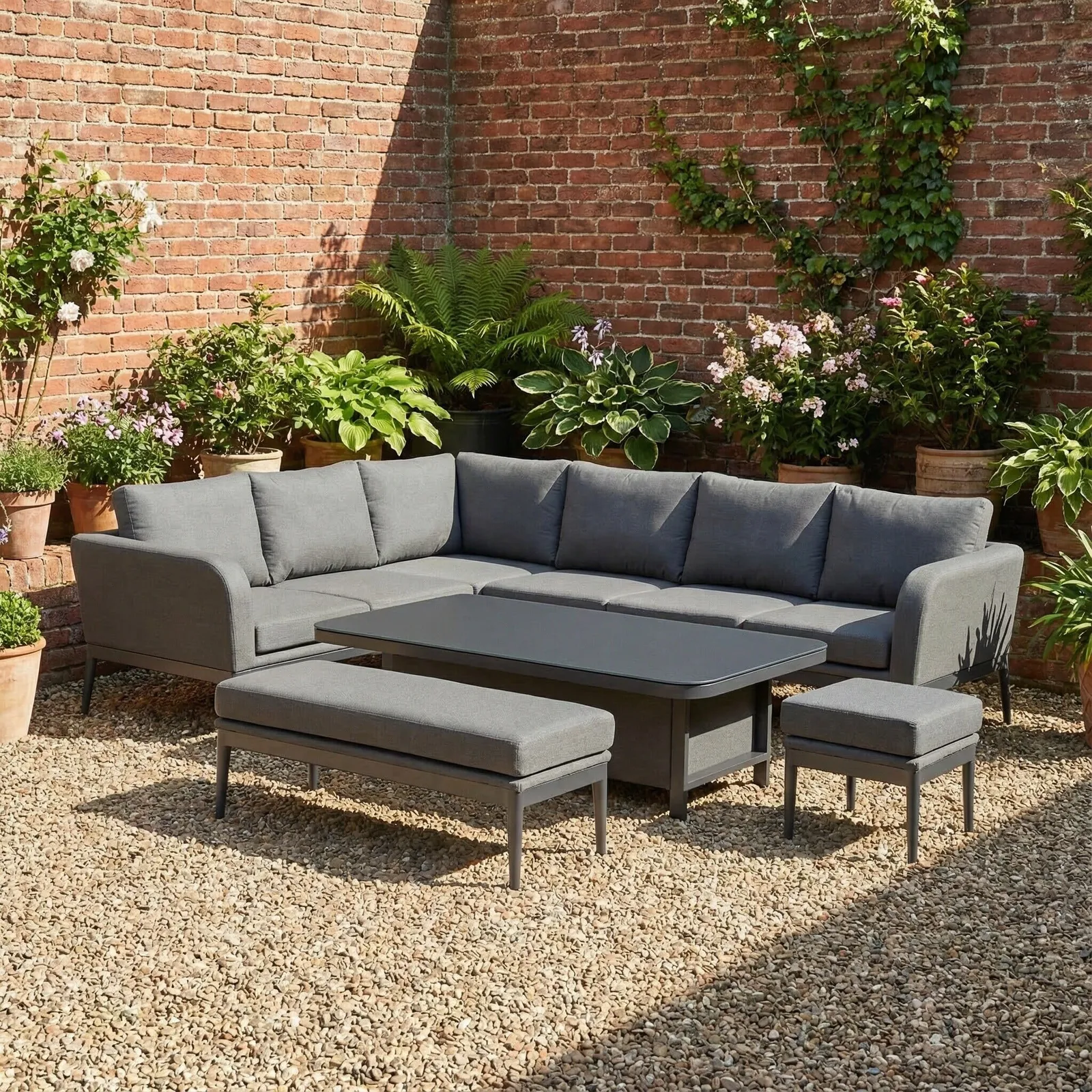Canzo Corner Sofa Set, With Rising Table, Aluminium, Grey | Barker & Stonehouse 4