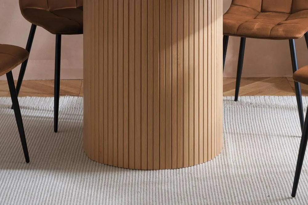 Birlea Axel Round Fluted Dining Set Table with 4 Chairs in Brown 4