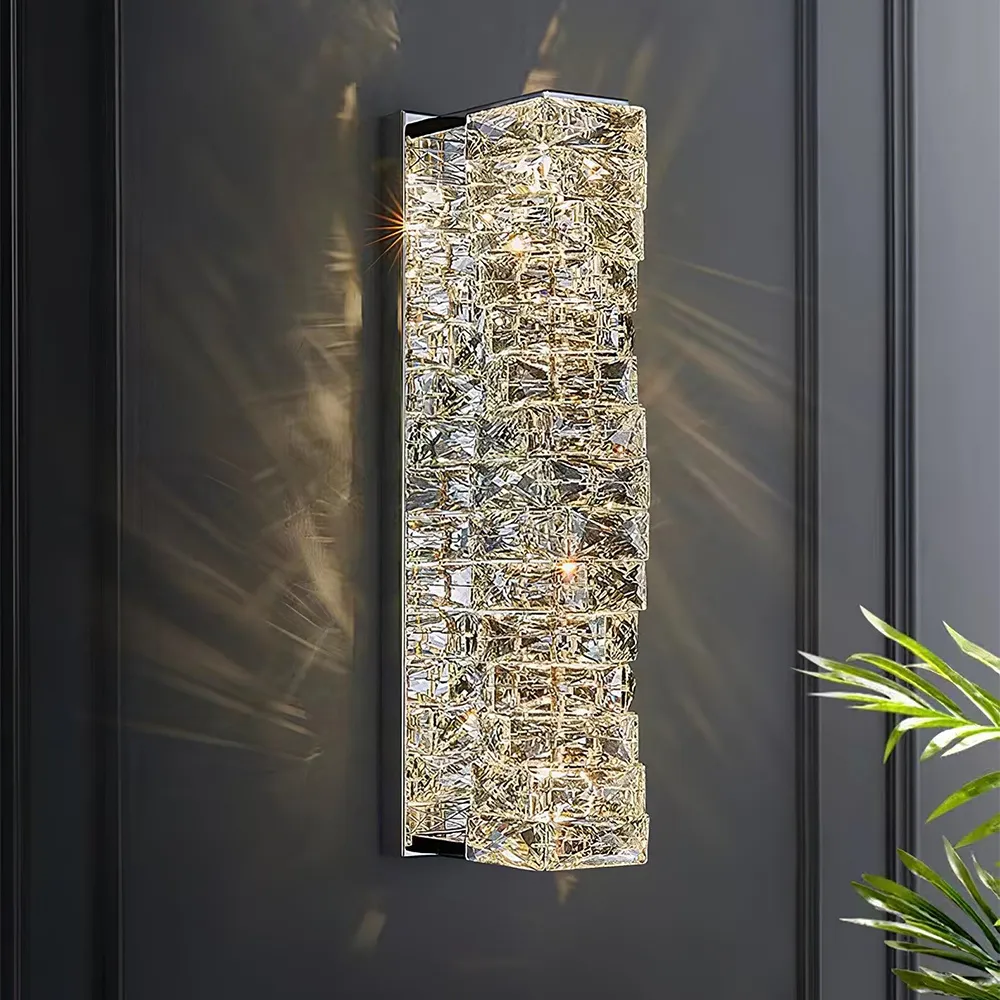 Modern Chrome Crystal  Clear LED Wall Sconces Silver Bedside Wall Lamp with Warm light