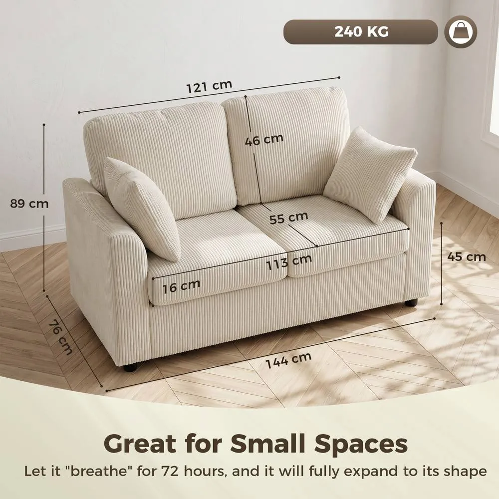 HOMCOM 2 Seater Sofa, Corduroy Small Couch with Spring Cushion, Beige 3