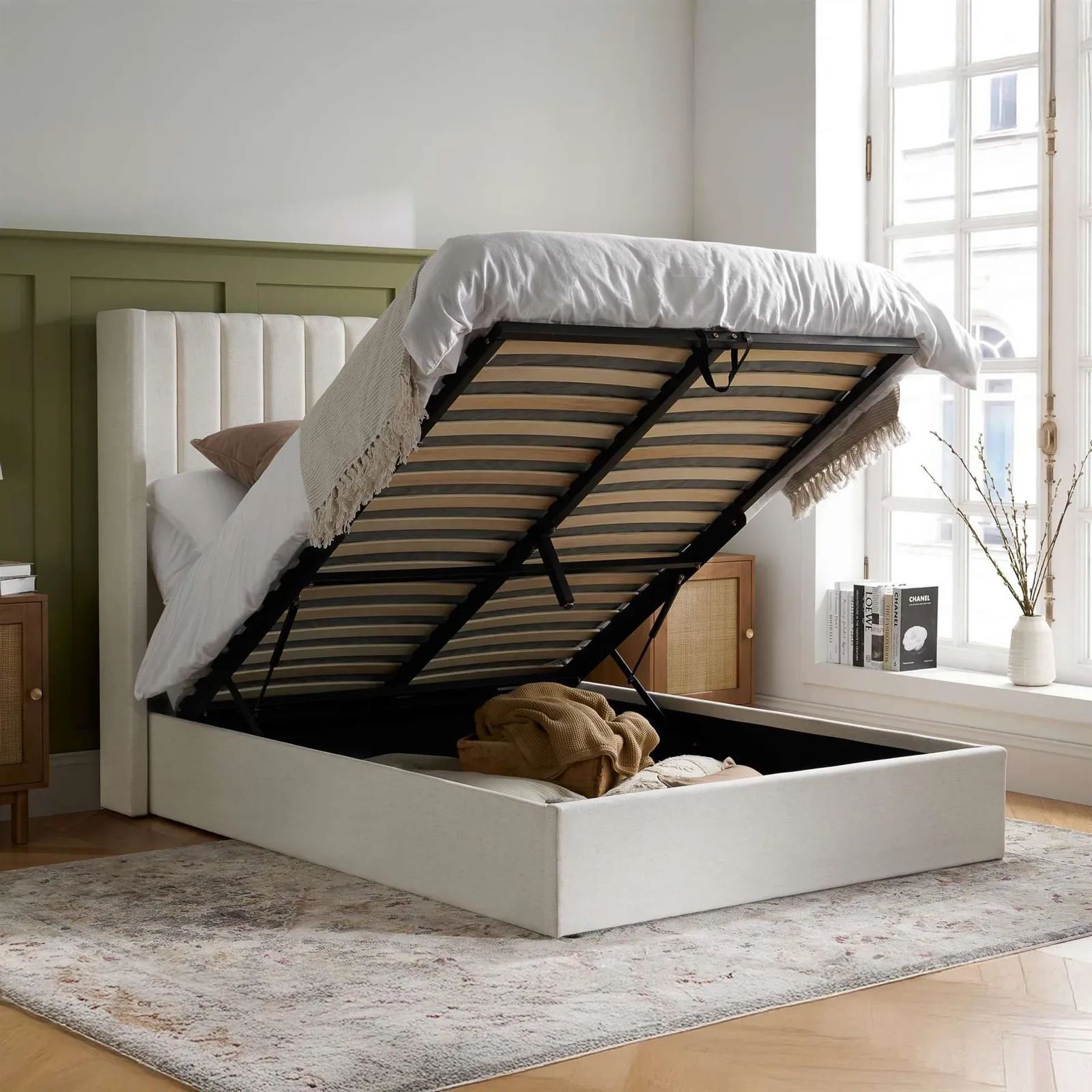Birlea Maisey Ottoman Cream Linen Fabric King Bed Frame