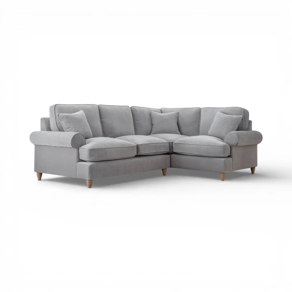 The Great Sofa Company Ezra Right Hand Velvet Corner Sofa - Scroll Arm in Light Grey 2