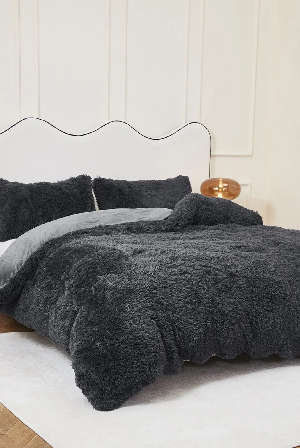Ezysleep Luxury Faux Fur Shaggy Duvet Set - Single, Black 2