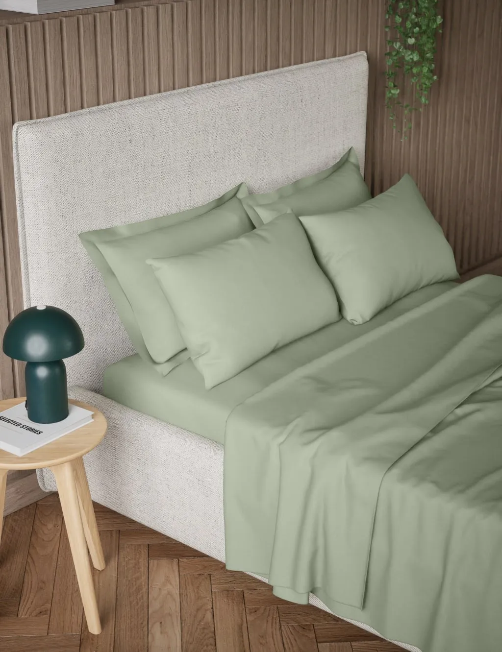 M&S Pure Cotton 300 Thread Count Flat Sheet Sage