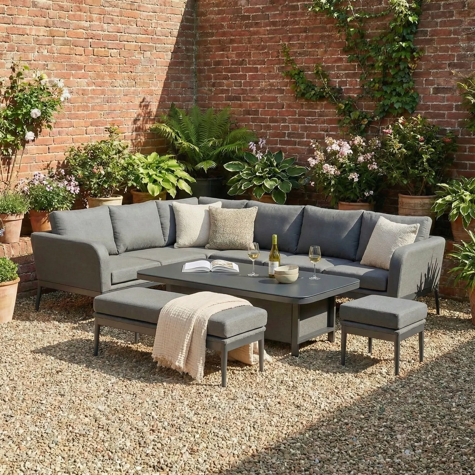 Canzo Corner Sofa Set, With Rising Table, Aluminium, Grey | Barker & Stonehouse 2