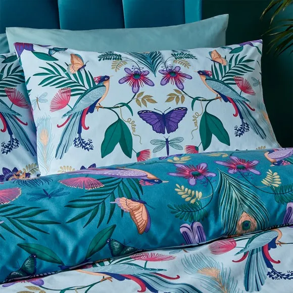 Catherine Lansfield Mya Tropical Floral Duck Egg Blue Duvet Cover and Pillowcase Set 3