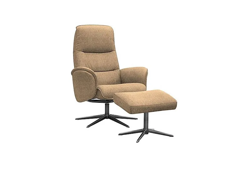 Falum Fabric Swivel Recliner Chair and Footstool with Black Base - Boucle Cocoa