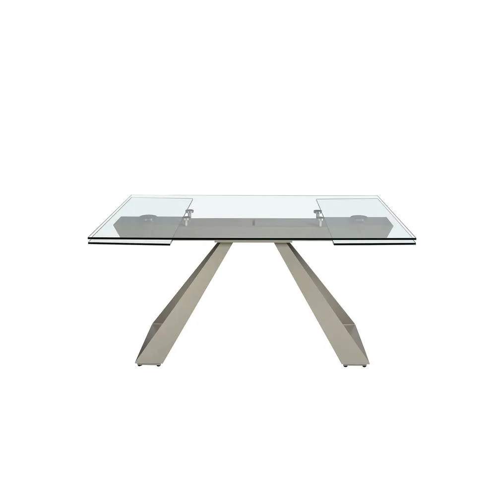 Angel Cerda Rectangular Extendable Dining Table, Tempered Glass, Taupe Steel 2