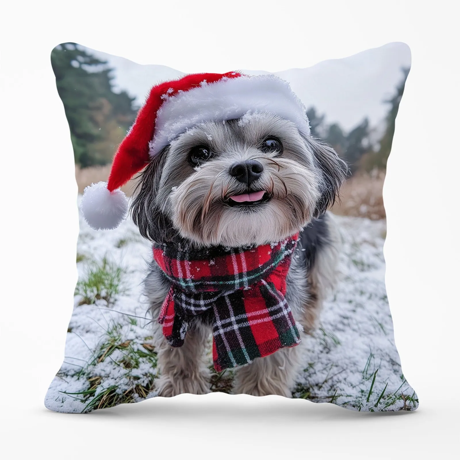 Warren Reed - Designer Christmas Lhasa Apso Cushion in Grey