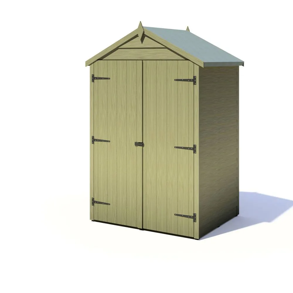 Shires Overlap 4 x 3 Feet Pressure Treated Apex Shed Double Door in Light Green 3