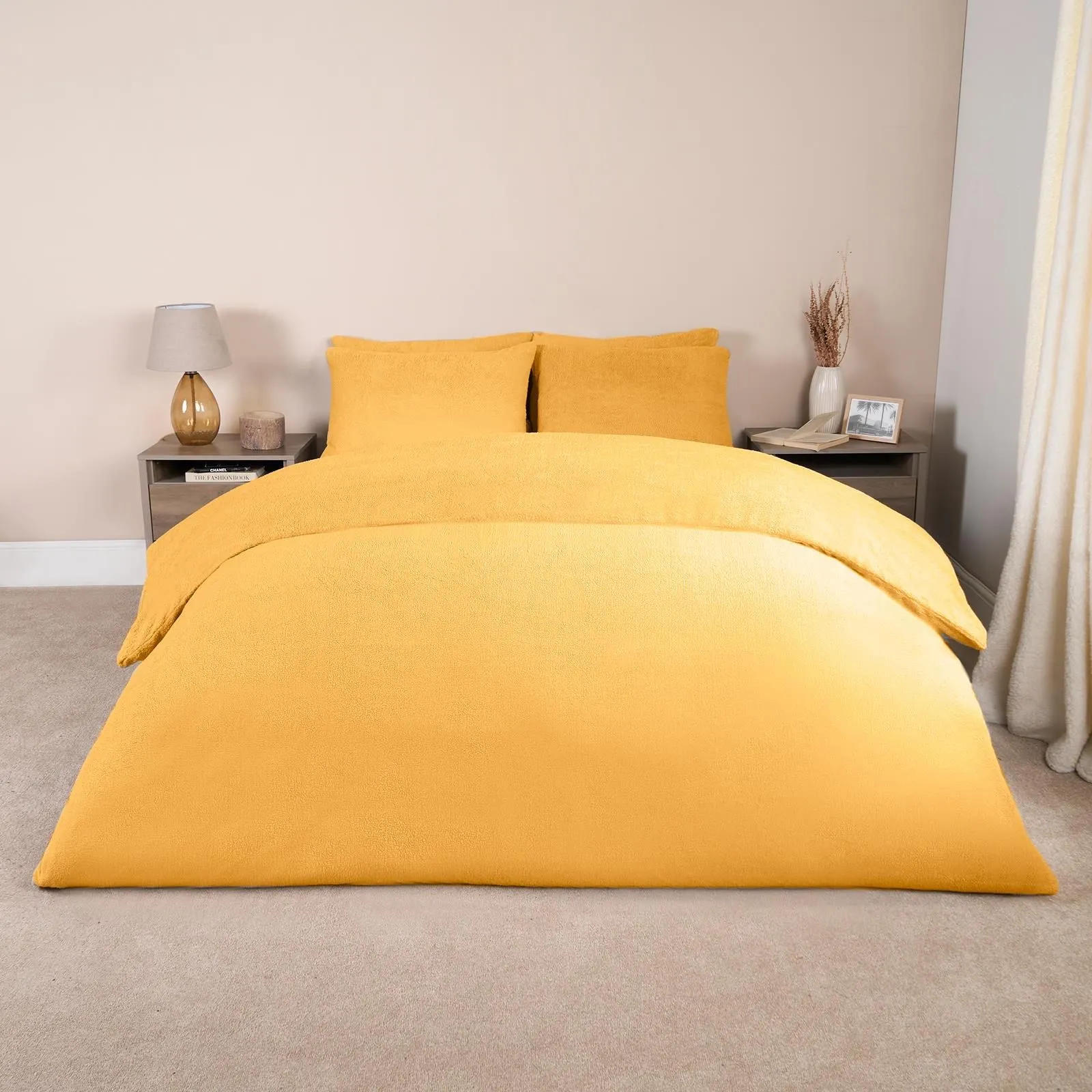 OHS Thermal Soft Teddy Fleece Duvet Cover Bedding Set in Bright Yellow