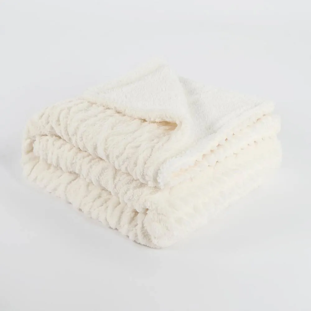 Kelvenix Cable Knit Blanket Sherpa Fleece Sofa Plush Soft Warm - Cream