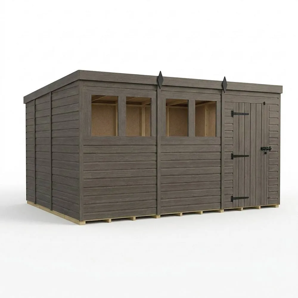 Buttercup Farm 12ft x 9ft Composite Pent Garden Shed Single Door With Windows in Grey