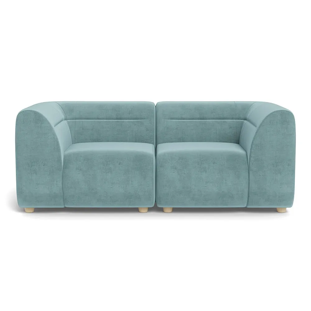Heal's Lilli 2 Seater Sofa Smart Luxe Velvet Mineral Blue Natural Feet 1