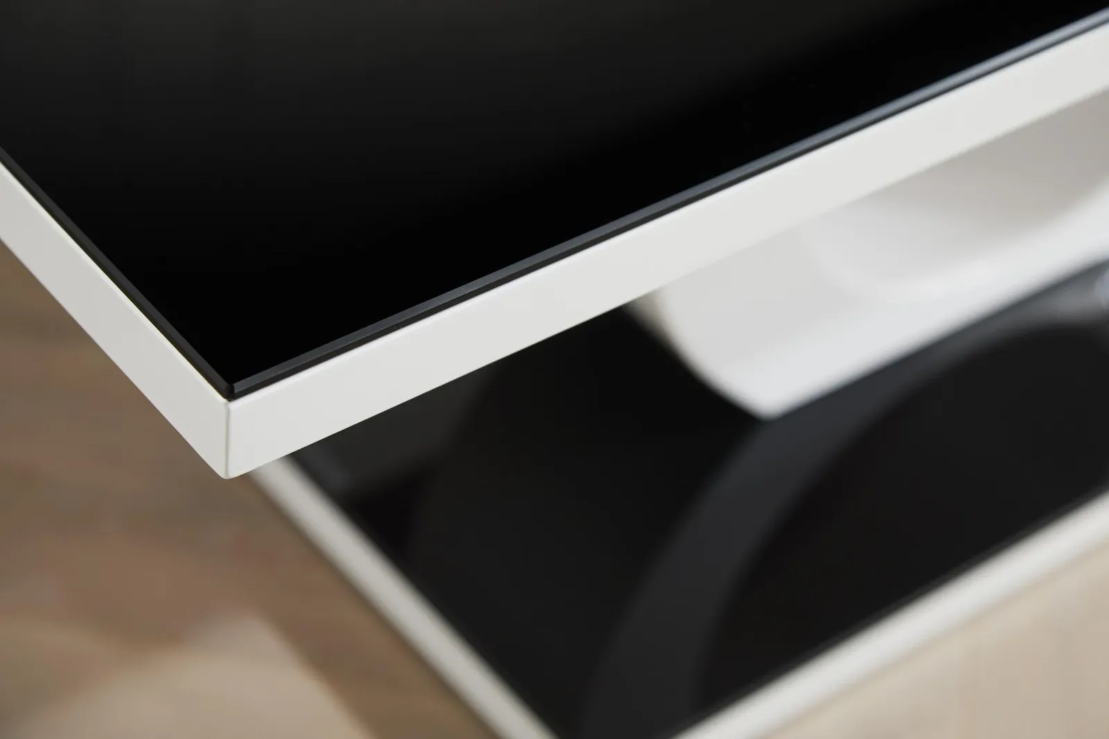 FurnitureboxUK Giovani Rectangular White High Gloss Coffee Table with Glass Top & Unique Halo Structural Plinth Base Design in Black 3