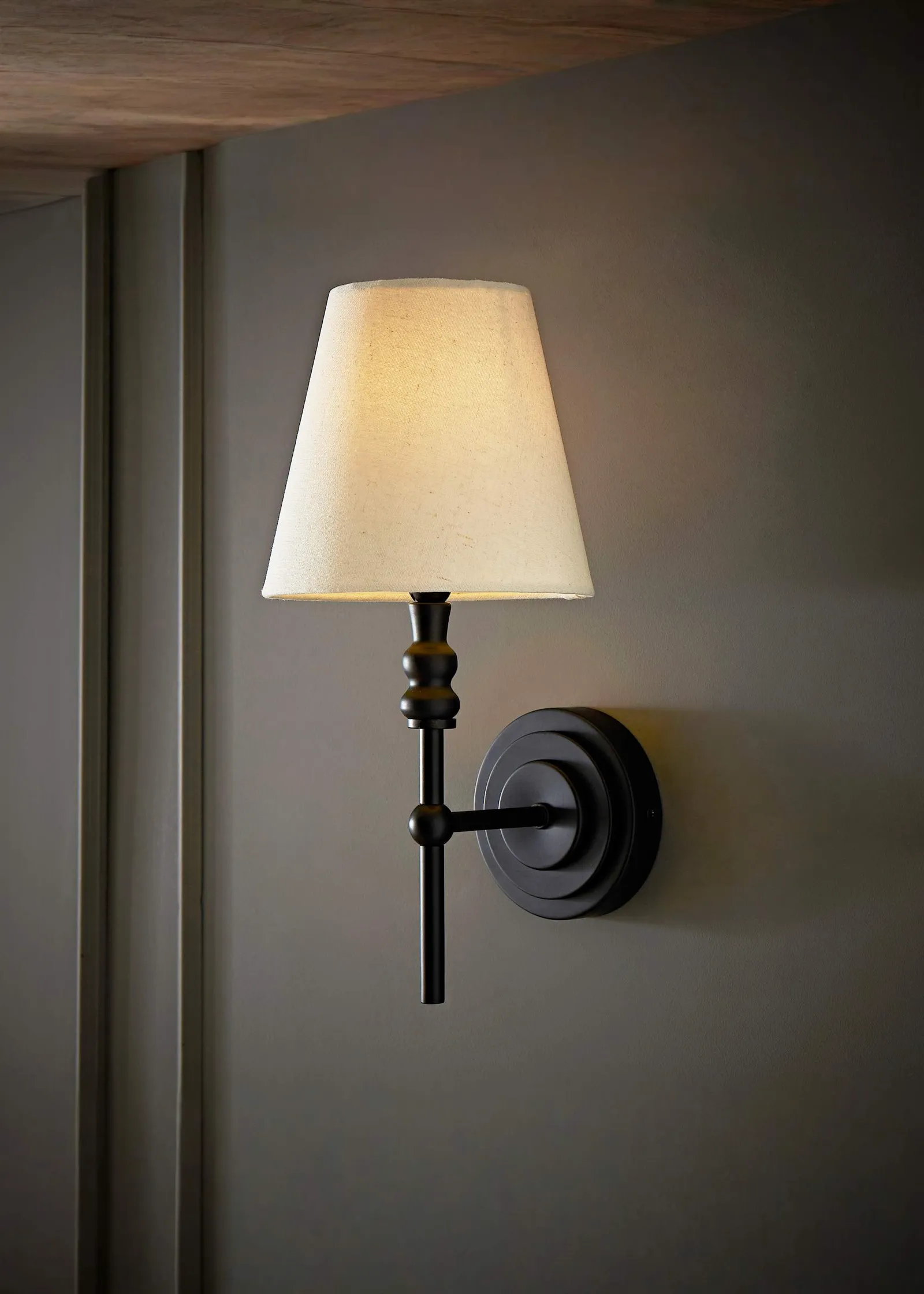 ValueLights Maggie Candlestick Style Wall Light with Linen Tapered Lamp Shade in Black 1