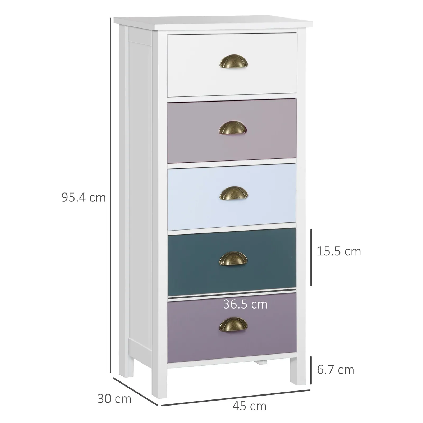 HOMCOM Storage Cabinet Chest of Drawers 5 Drawer Dresser for Bedroom in White 3