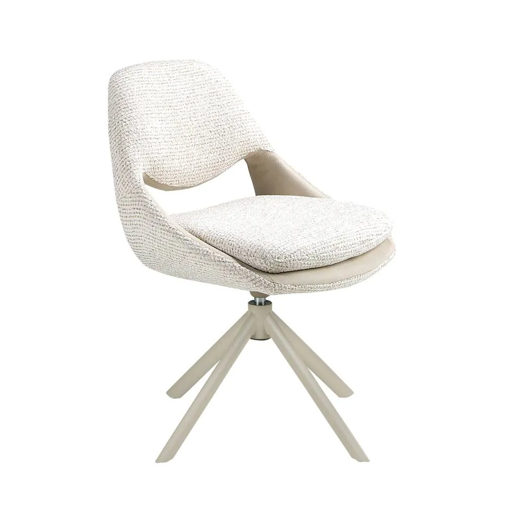 Angel Cerda Swivel dining chair in off-white & cream fabric with stainless steel legs 2