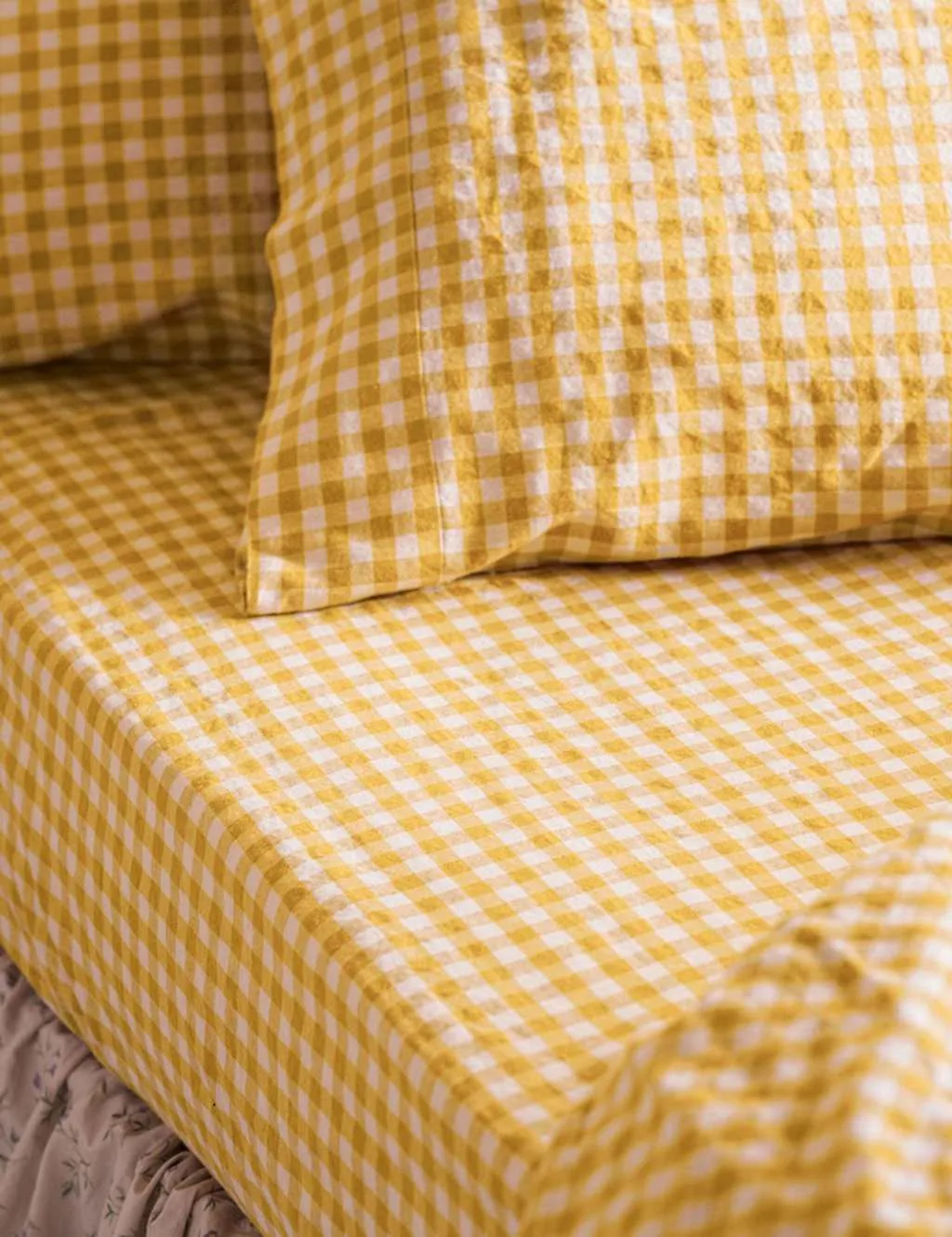 Piglet In Bed Linen Rich Gingham Fitted Sheet Yellow Mix