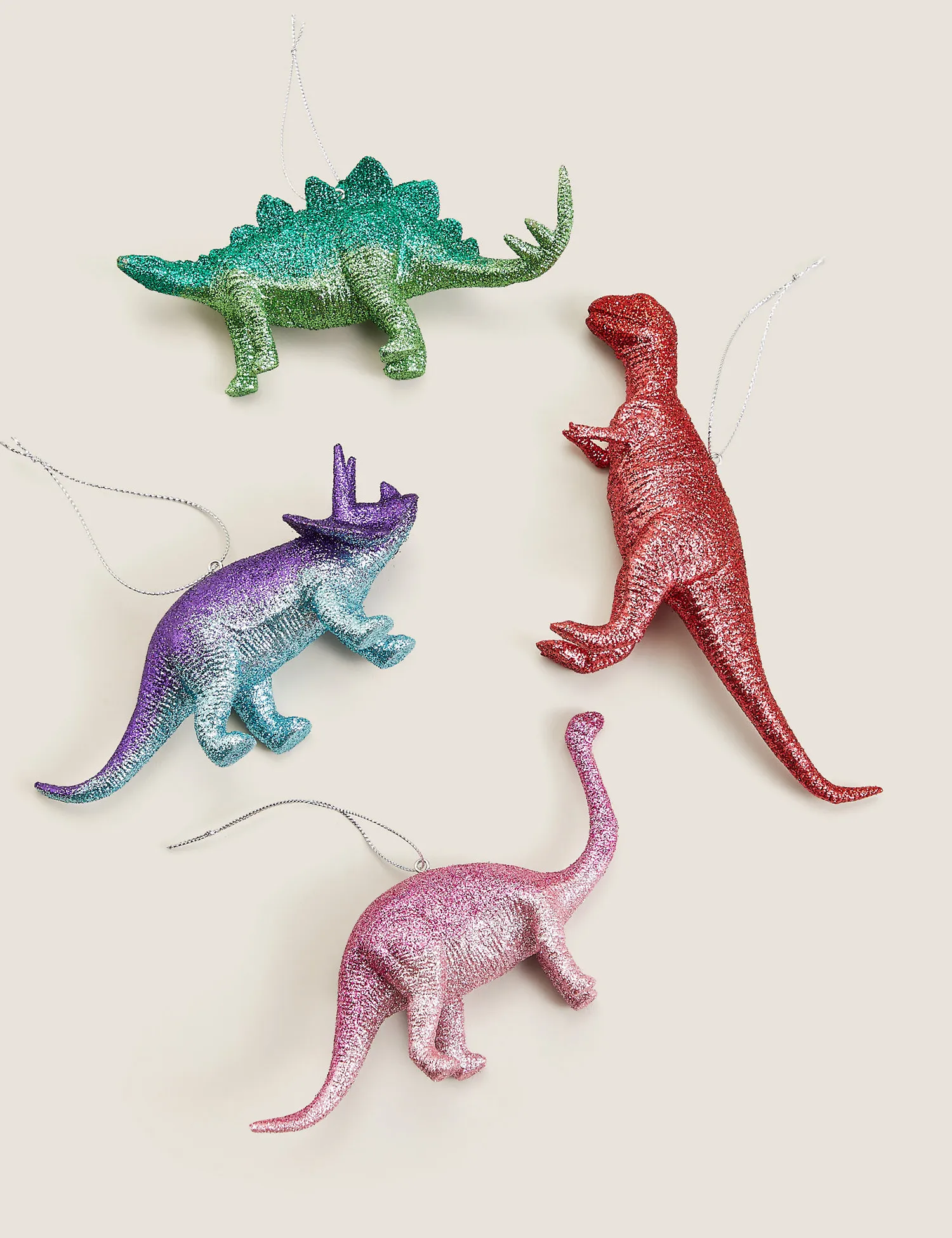 M&S 4 Pack Glitter Dinosaur Decorations