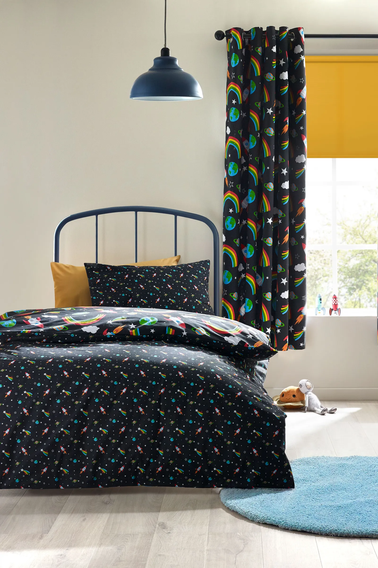 Catherine Lansfield 'Rainbow Rockets' Reversible Duvet Cover Set in Black 2