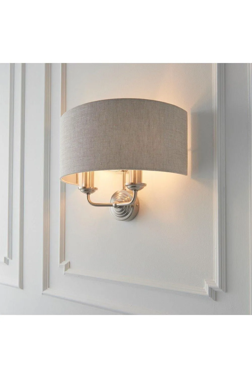 Netlighting Highclere Shade Wall Lamp Brushed Chrome Plate Natural Linen in Grey 5