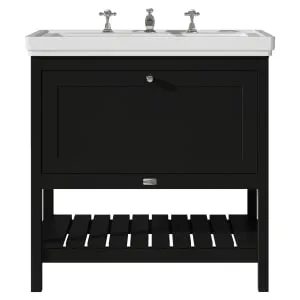 Bayswater Hartleigh Matt Black Traditional Freestanding Vanity Unit & 3 Tap Hole Traditional Recessed Basin - 800mm