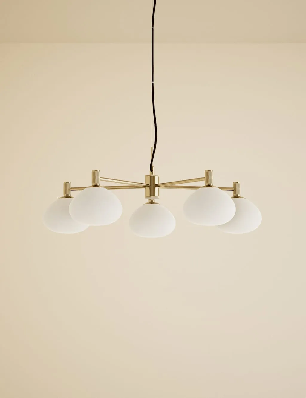 M&S Metal and Glass 5 Light Pendant Light Antique Brass