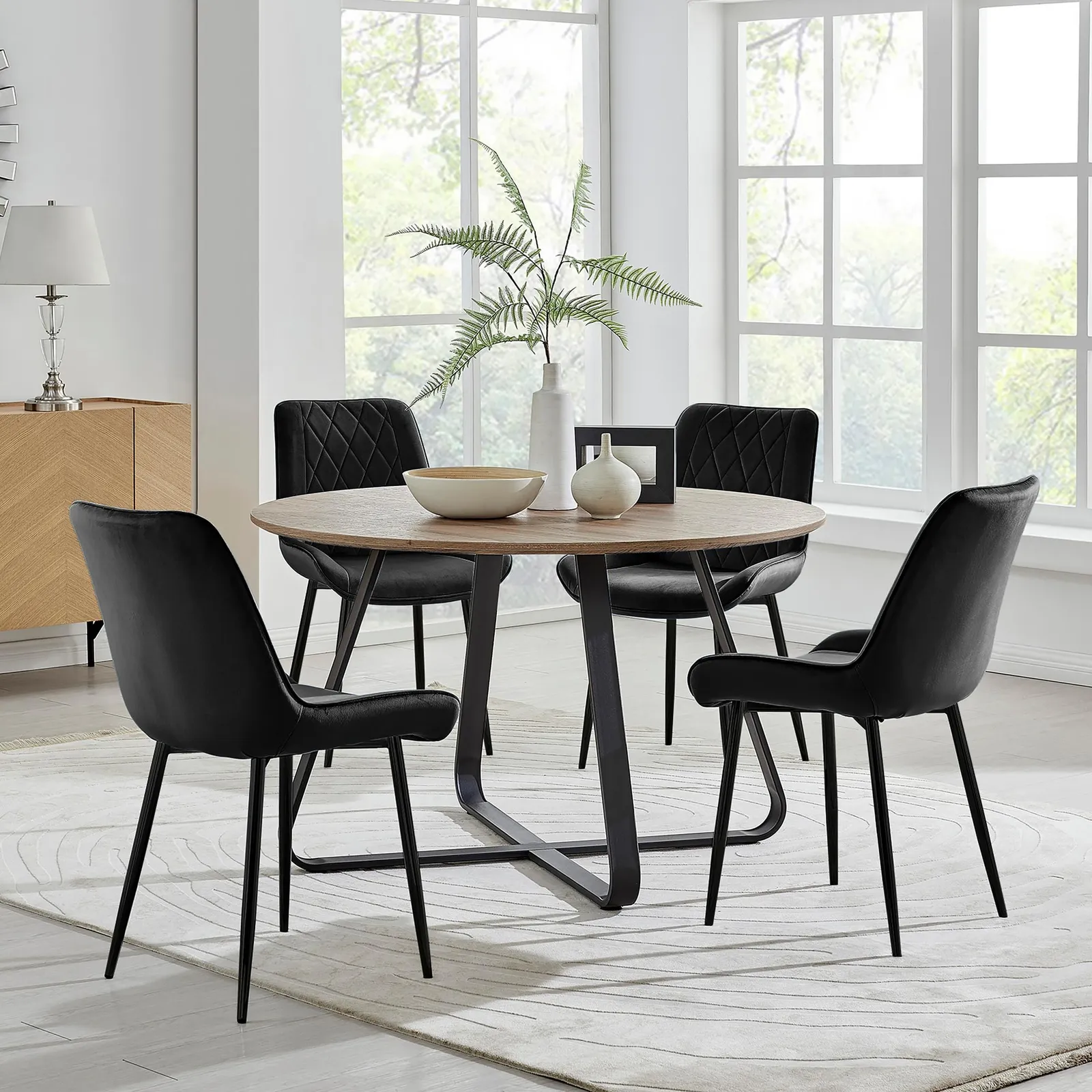 FurnitureboxUK Santorini Brown Round Dining Table & 4 Pesaro Black Leg Chairs 1