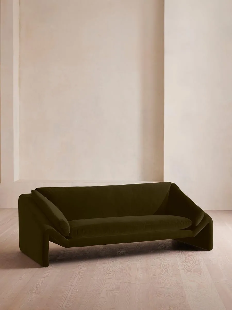 Amble Three Seater Sofa, Velvet, Olive