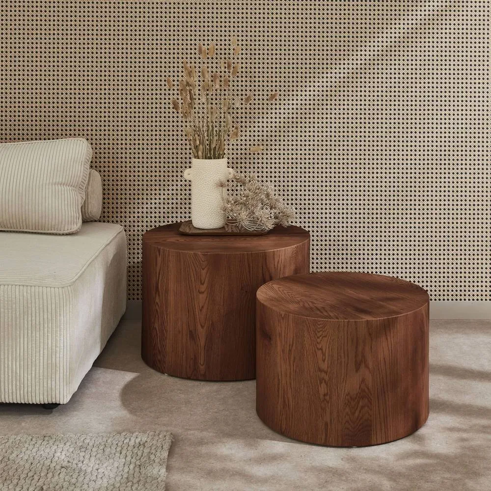 sweeek Set of 2 round nesting coffee tables wood effect in Dark Brown 3